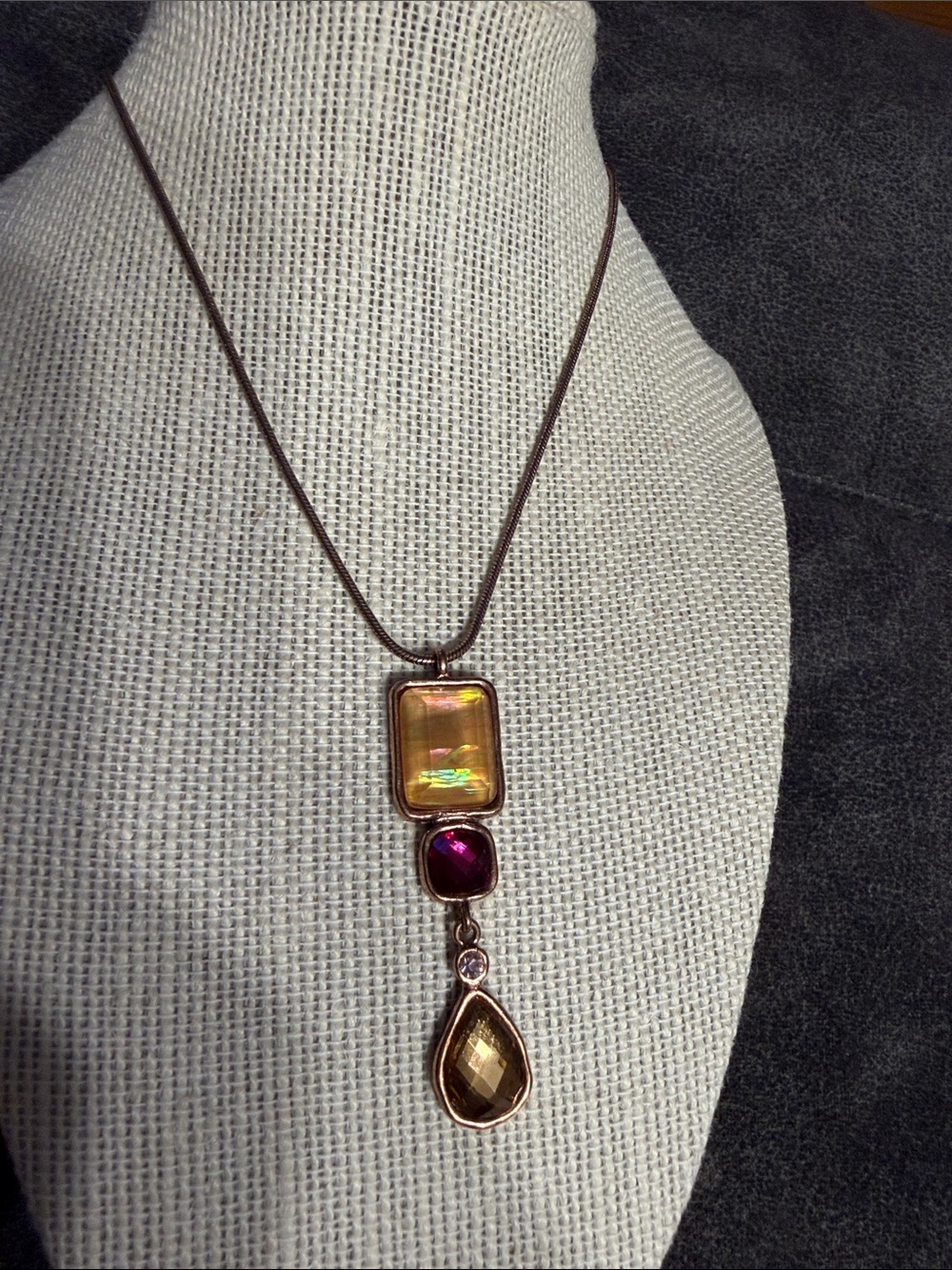 Lia Sophia Gold-Tone Necklace with Iridescent, Magenta & Champagne Stones